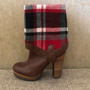 Lucky Brand Red and Black Plaid Heeled Boots